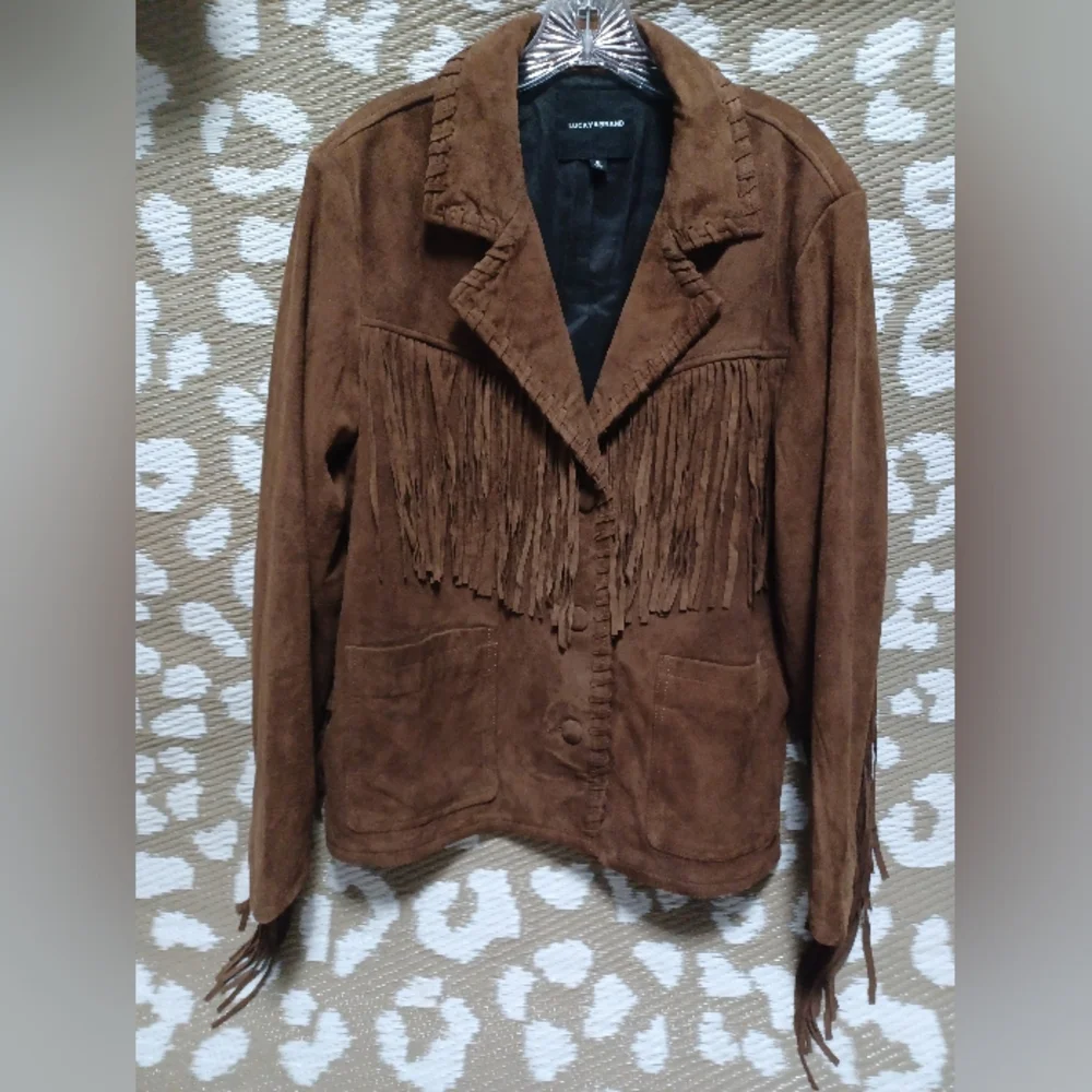 MAKE AN OFFER-Brown Fringe Lamb Suede Jacket - Picture 7 of 8